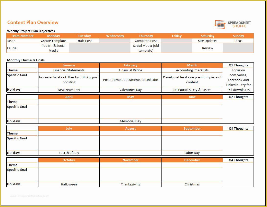 Content Calendar Template Free Of Content Calendar and Plan Template Spreadsheetshoppe
