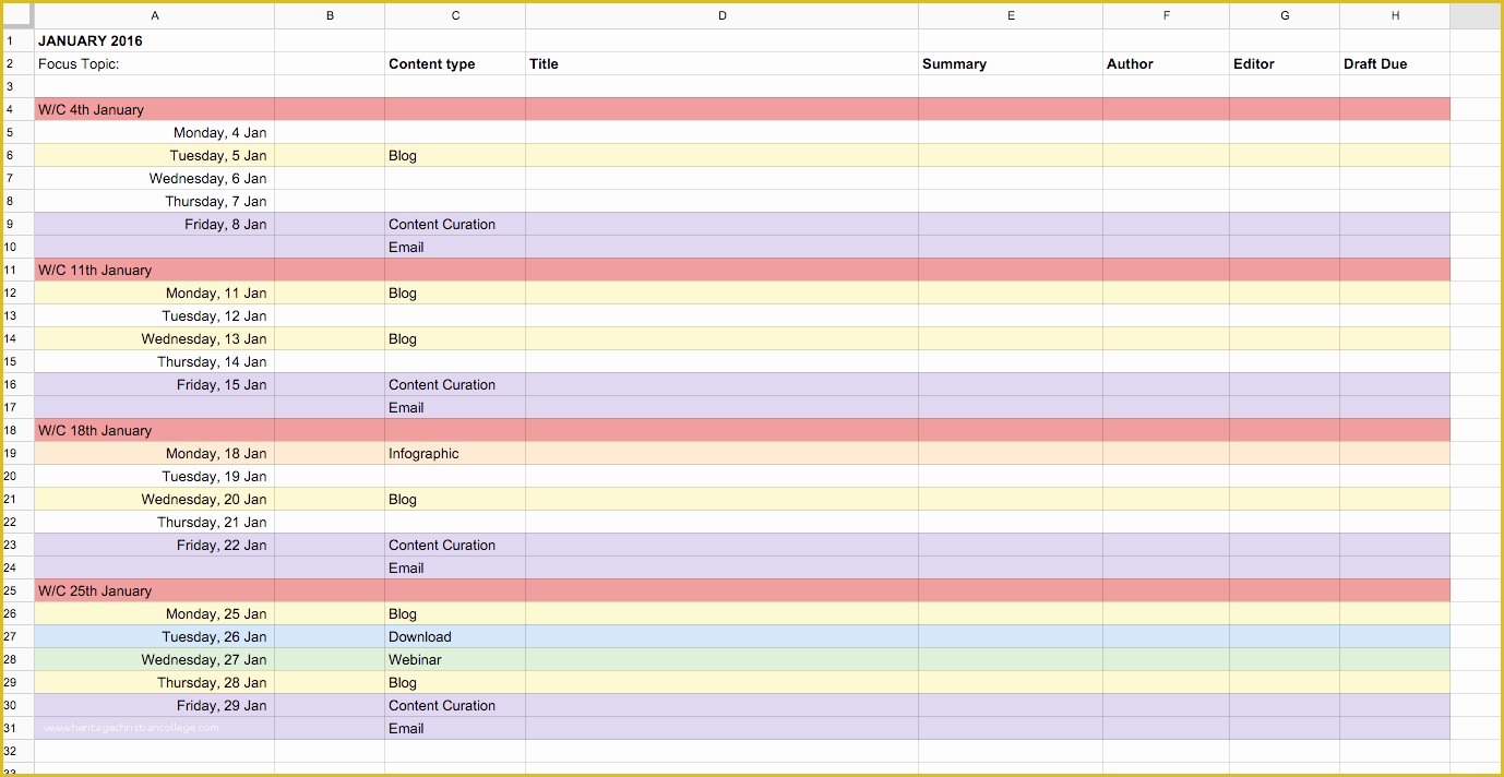 Content Calendar Template Free Of Marketing Calendar Template 2016