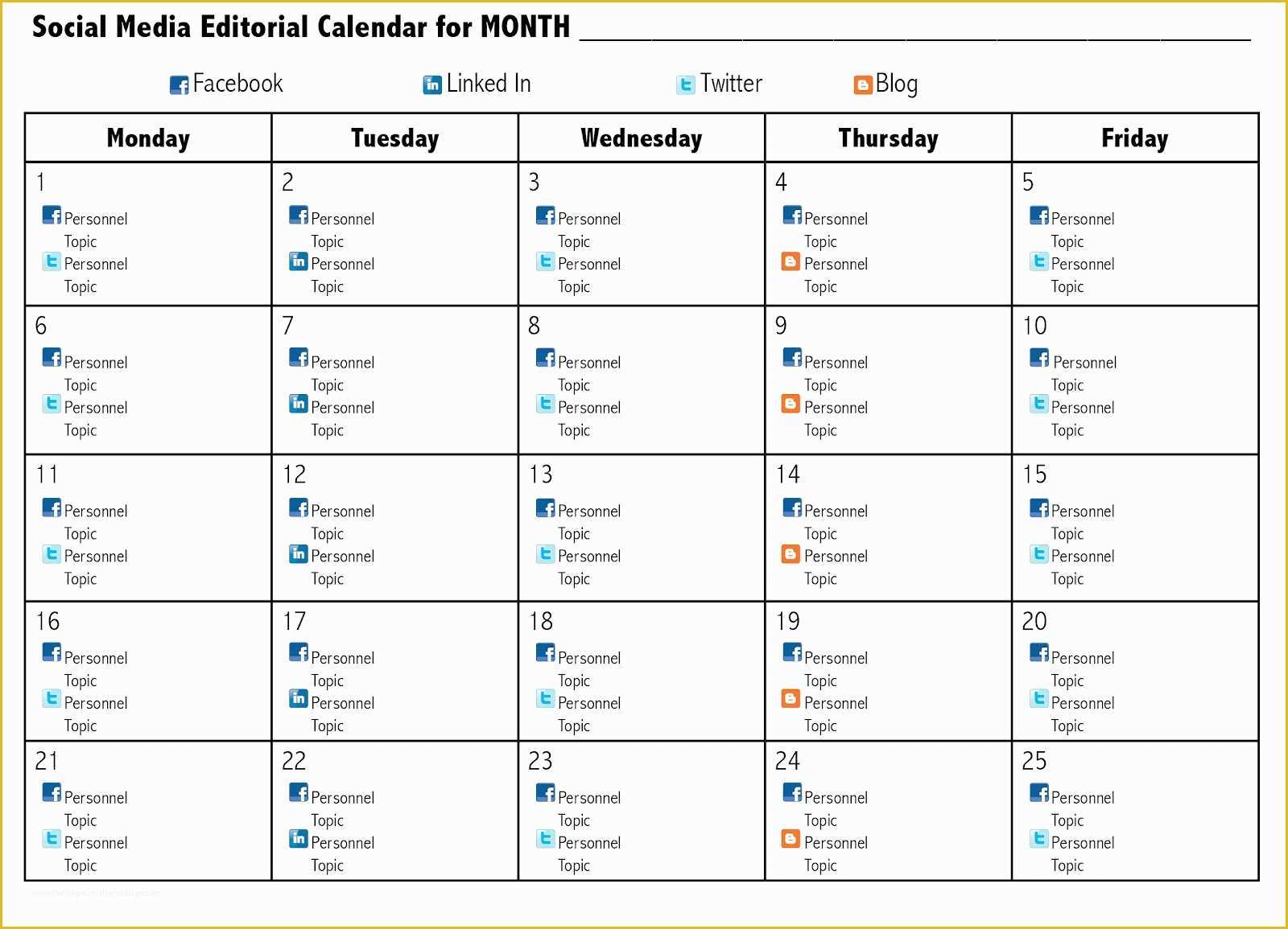 Content Calendar Template Free Of social Media Calendar Excel