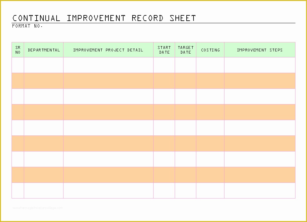 Continuous Improvement Template Free Of Continual Improvement Record Sheet format Samples