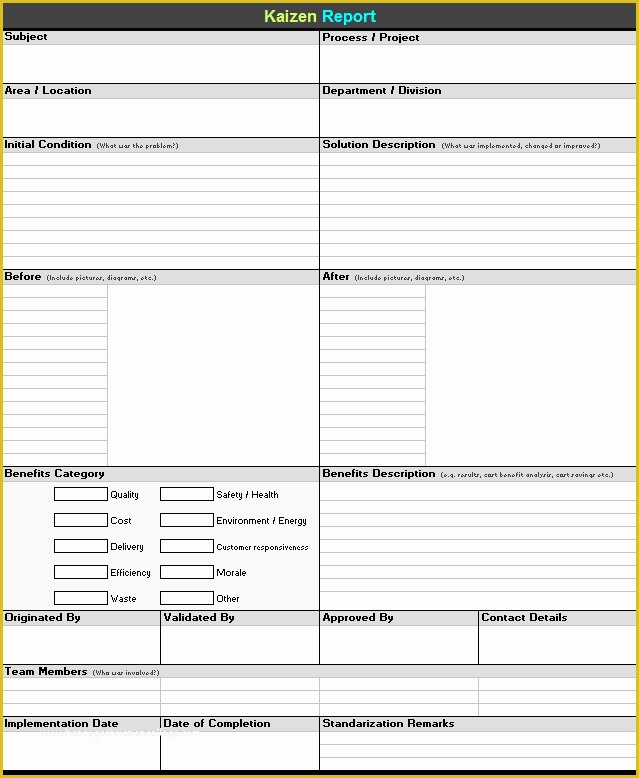 Continuous Improvement Template Free Of Continuous Improvement form Template Kaizen Report