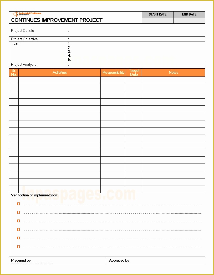 Continuous Improvement Template Free Of Continuous Improvement Project format