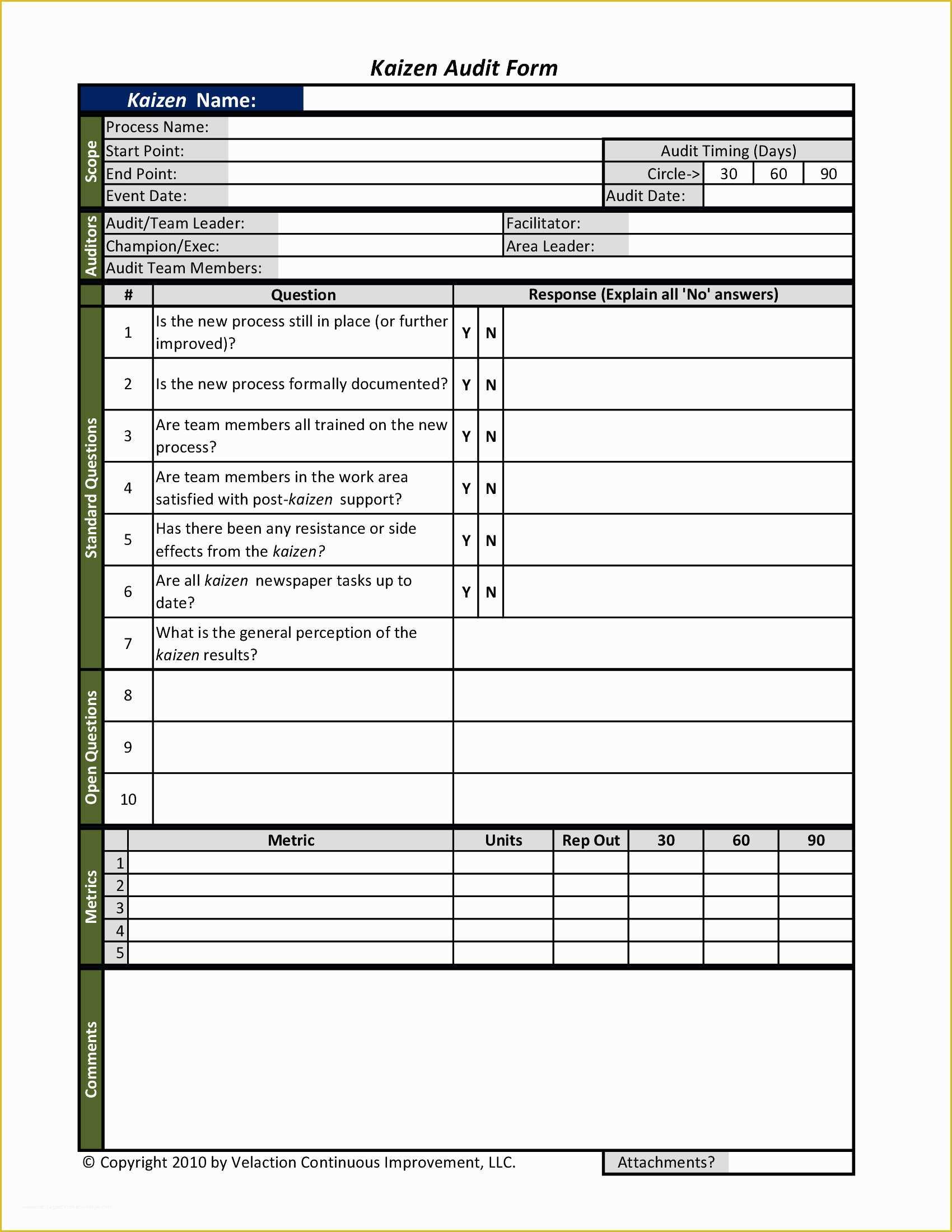 Continuous Improvement Template Free Of Kaizen Audit form