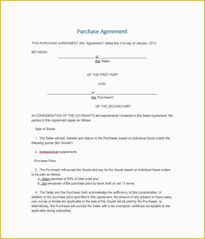 Contract for Sale Of Goods Template Free Of 37 Simple Purchase Agreement Templates [real Estate Business]
