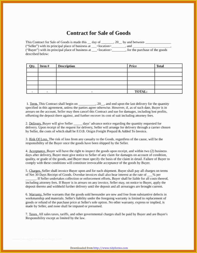 Contract for Sale Of Goods Template Free Of 5 6 Sales Contract Template