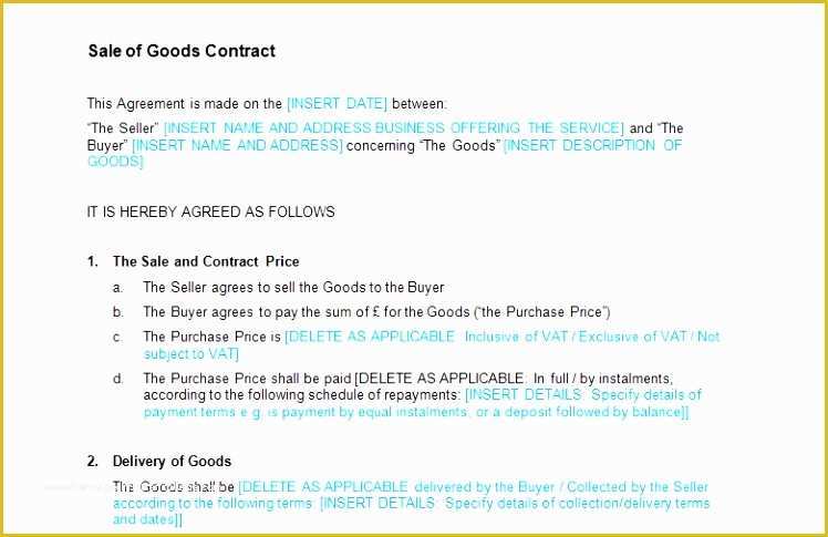 Contract for Sale Of Goods Template Free Of 8 Sale Goods Contract Template Oarat
