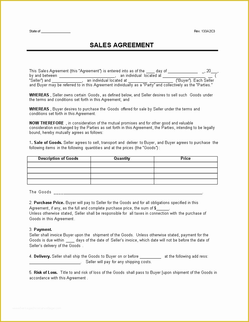 Contract for Sale Of Goods Template Free Of Free Sale Goods Contract Template