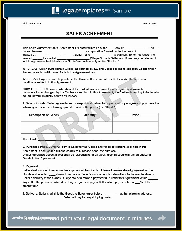 Contract for Sale Of Goods Template Free Of Sales Agreement Create A Free Sales Agreement form