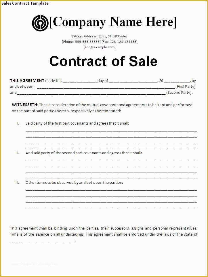 Contract for Sale Of Goods Template Free Of Sales Contract Template