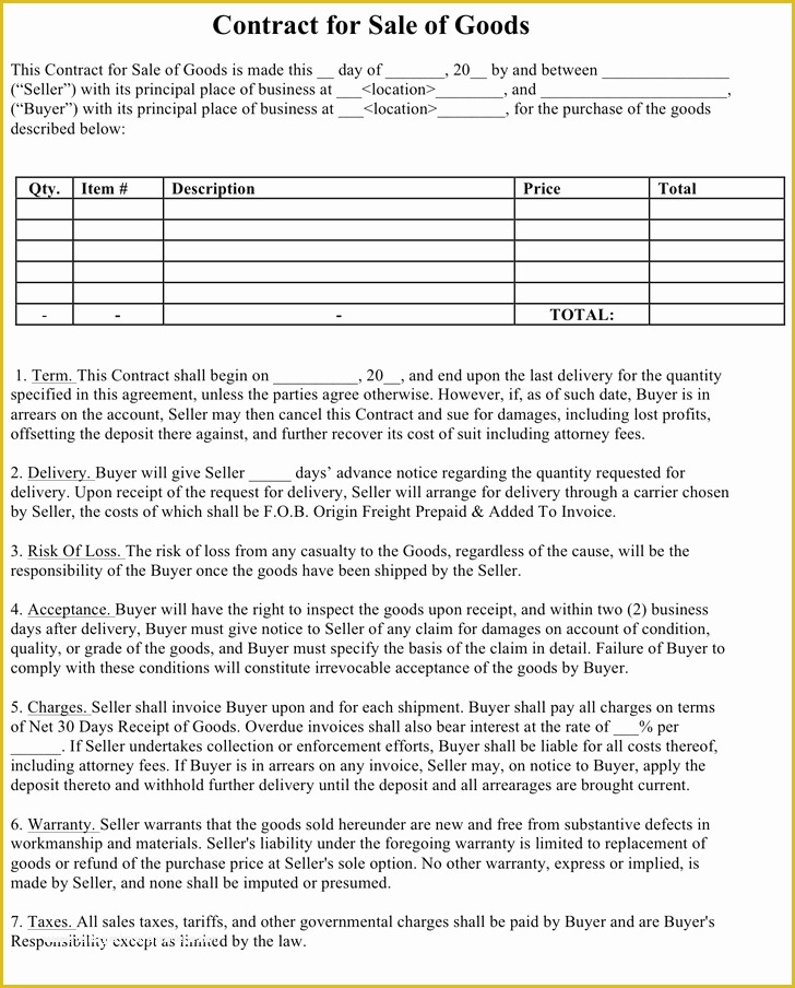 Contract for Sale Of Goods Template Free Of Sales Contract Template Template Free Download