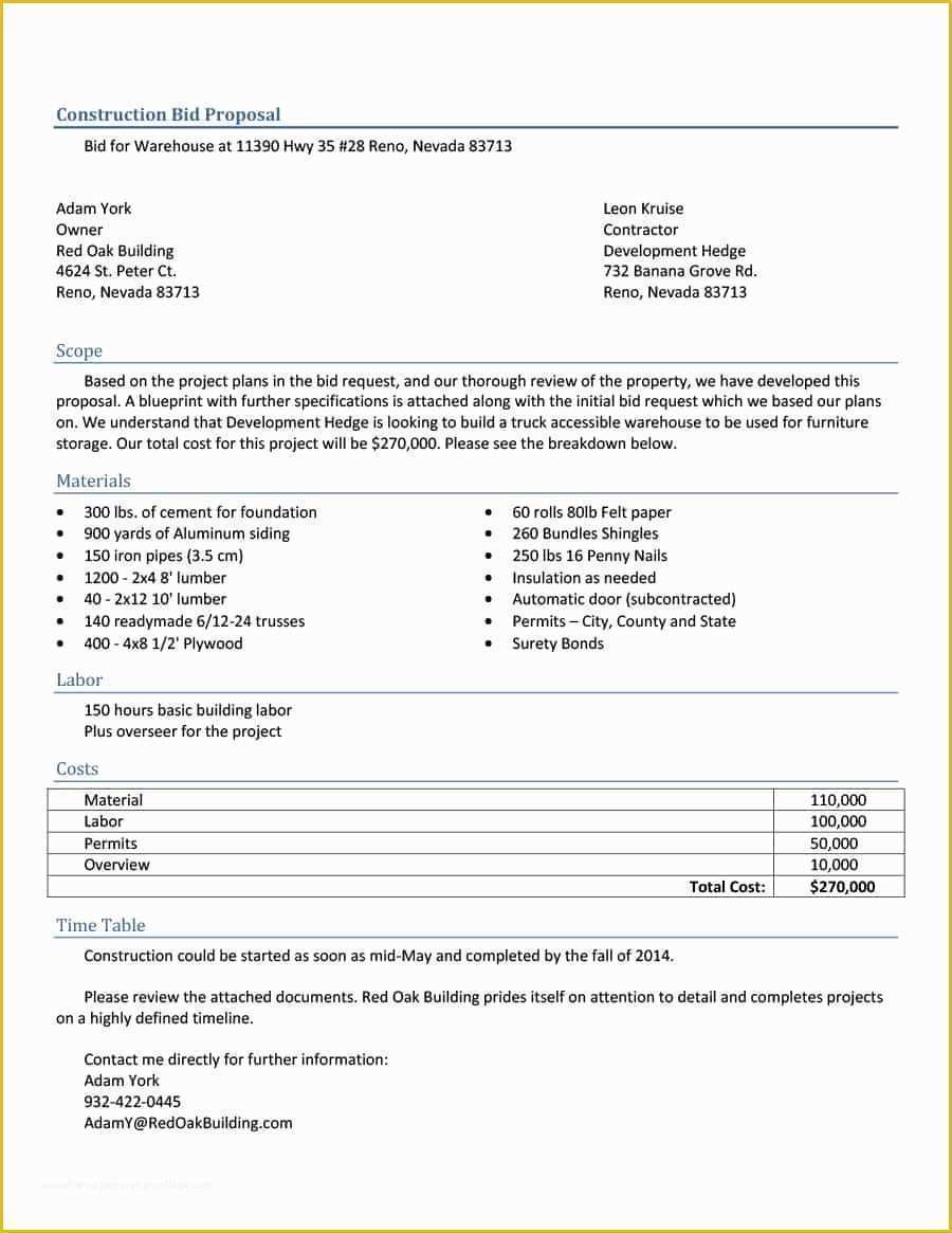 Contractor Bid Sheet Template Free Of 31 Construction Proposal Template & Construction Bid forms