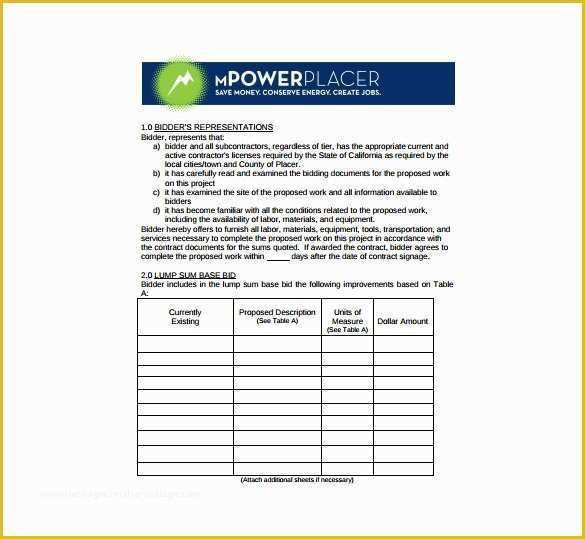 Contractor Bid Sheet Template Free Of Bid Sheet Template 10 Free Word Pdf Documents