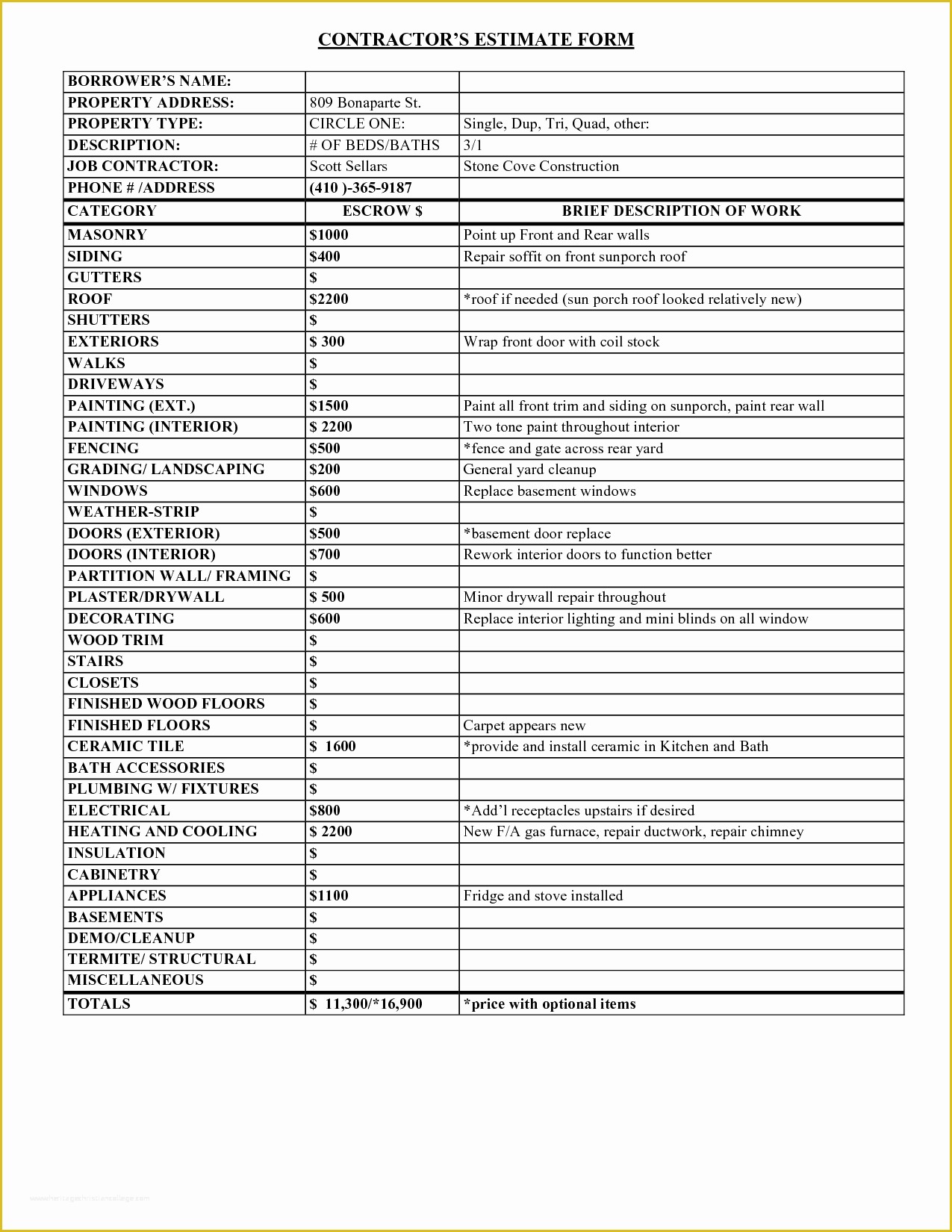 Contractor Bid Sheet Template Free Of Construction Bid Sheet Template Best Ideas Estimate