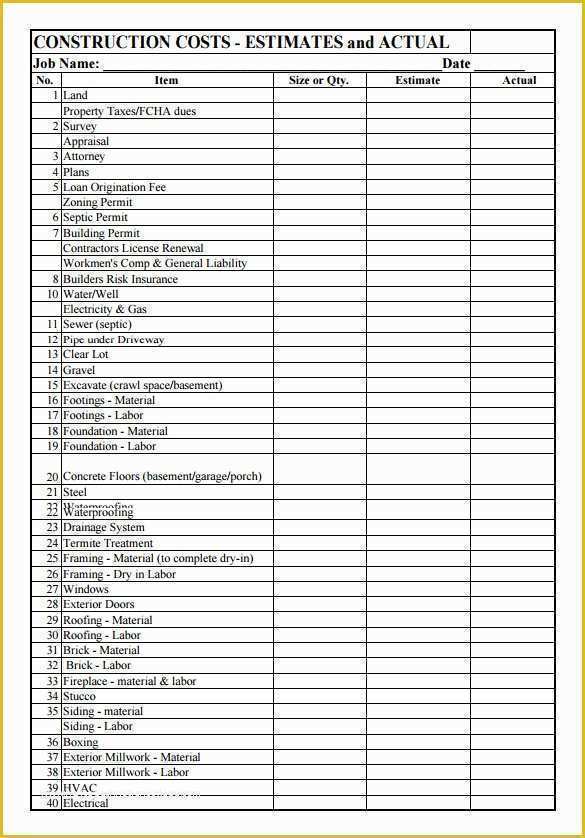 Contractor Bid Sheet Template Free Of Contractor Estimate Template Pdf Templates Resume