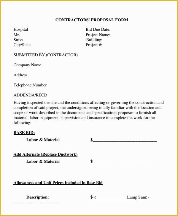 Contractor Bid Sheet Template Free Of Contractor Proposal Template 13 Free Word Document