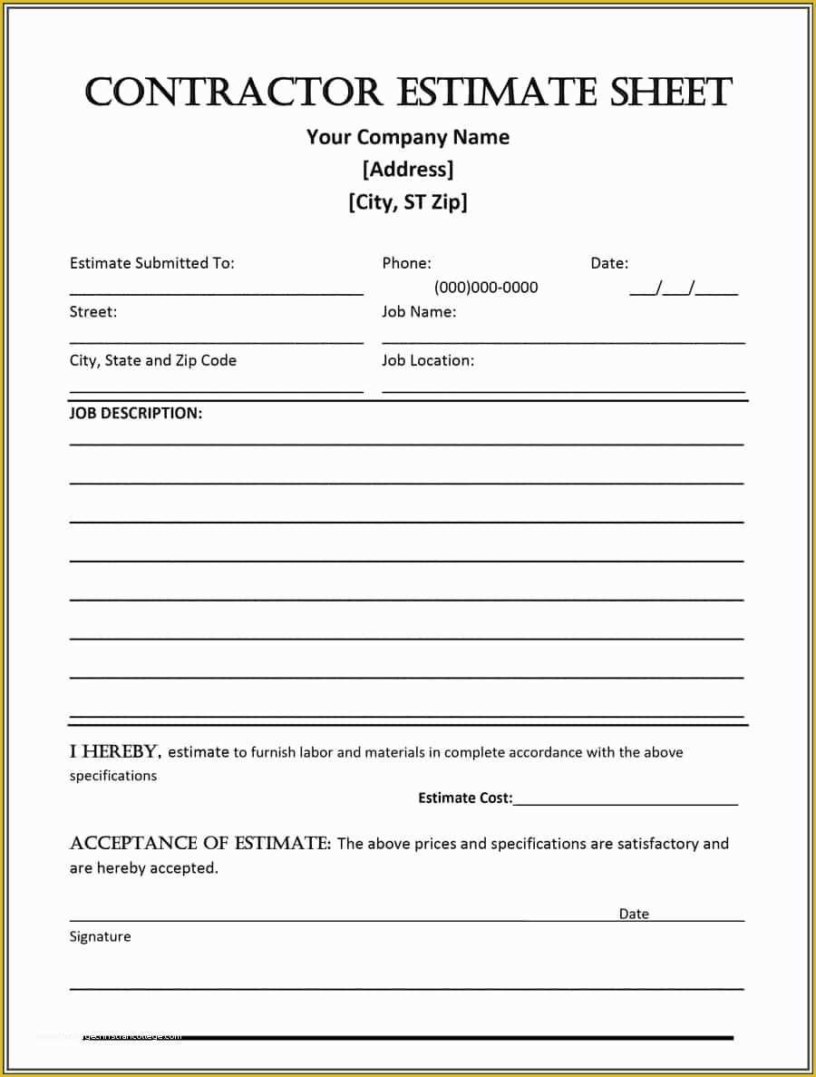 Contractor Bid Sheet Template Free Of Download Construction Bid Template