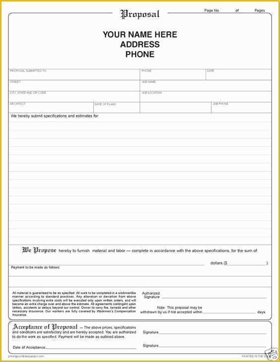 Contractor Bid Sheet Template Free Of Printable Blank Bid Proposal forms