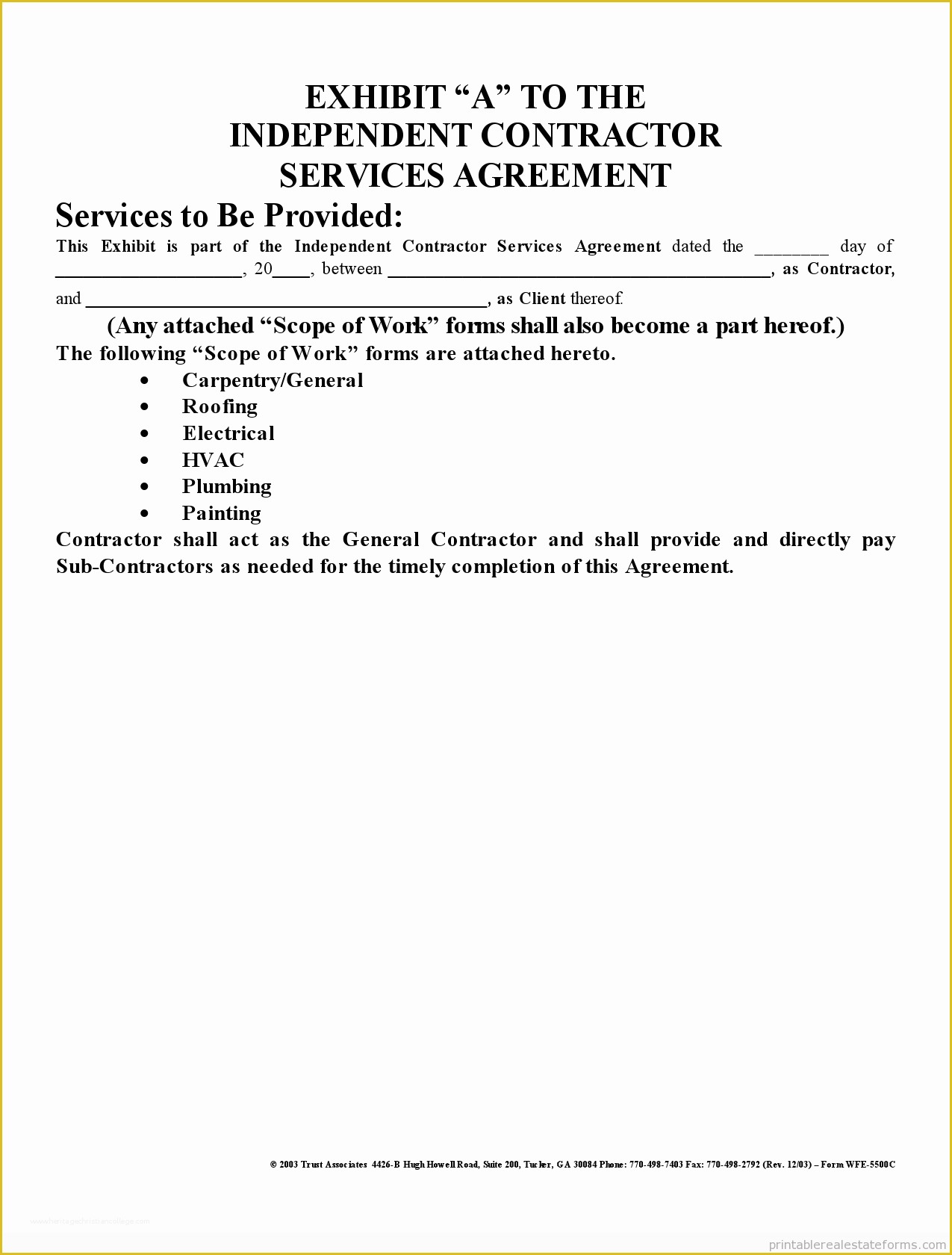 Contractor Service Agreement Template Free Of Free Printable Independent Contractor Agreement form
