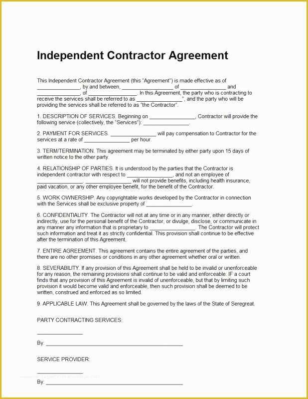 Contractor Service Agreement Template Free Of General Contractor Contract Template