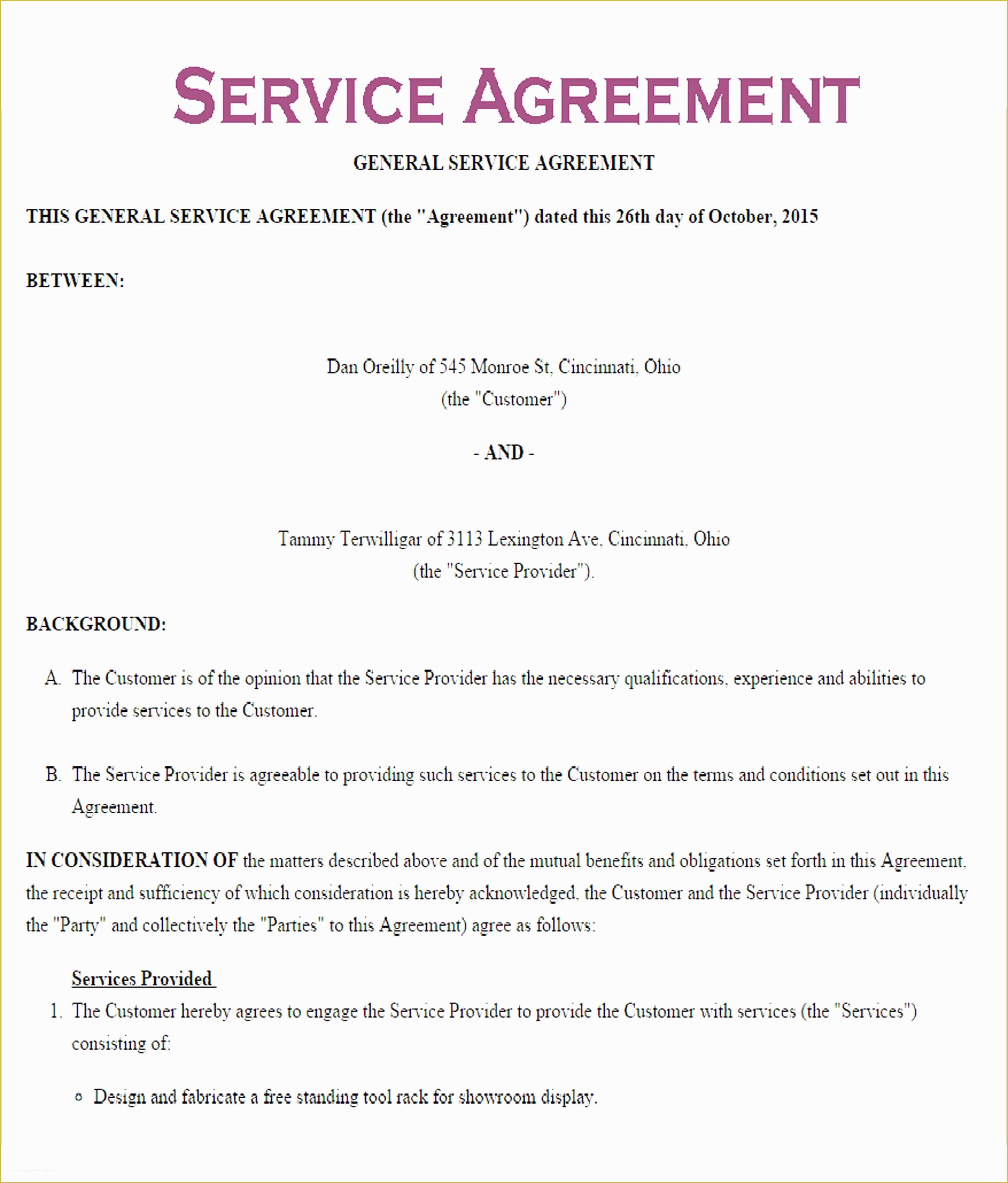 Contractor Service Agreement Template Free Of General Service Contract Letter Examples Free form