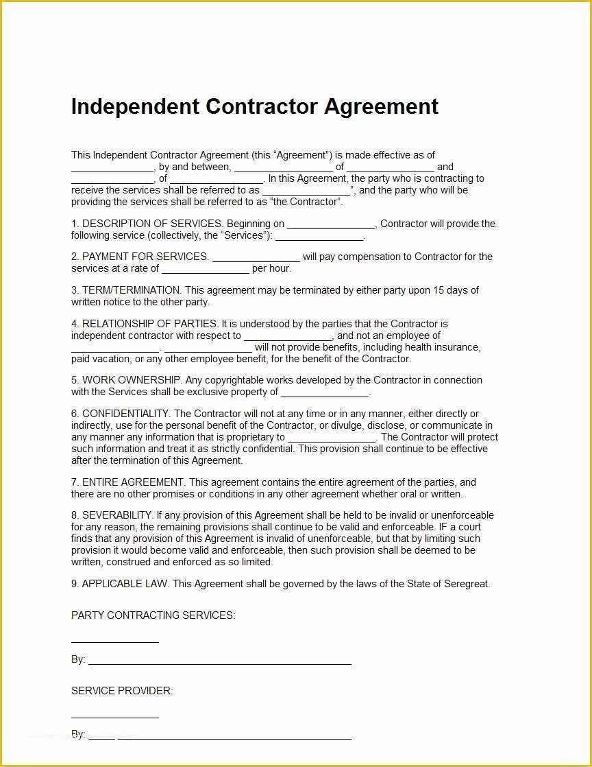 Contractor Service Agreement Template Free Of Independent Contractor Agreement Template Sample