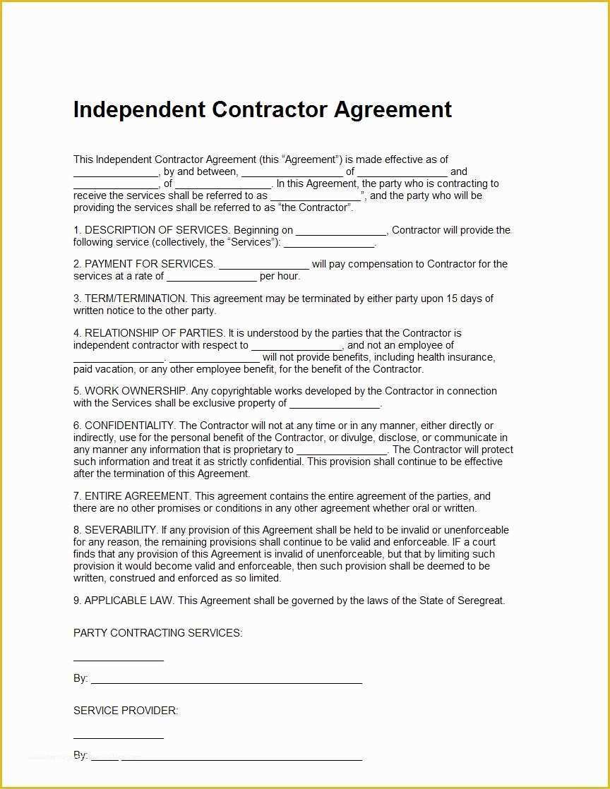 Contractor Service Agreement Template Free Of Independent Contractor Agreement Template Sample
