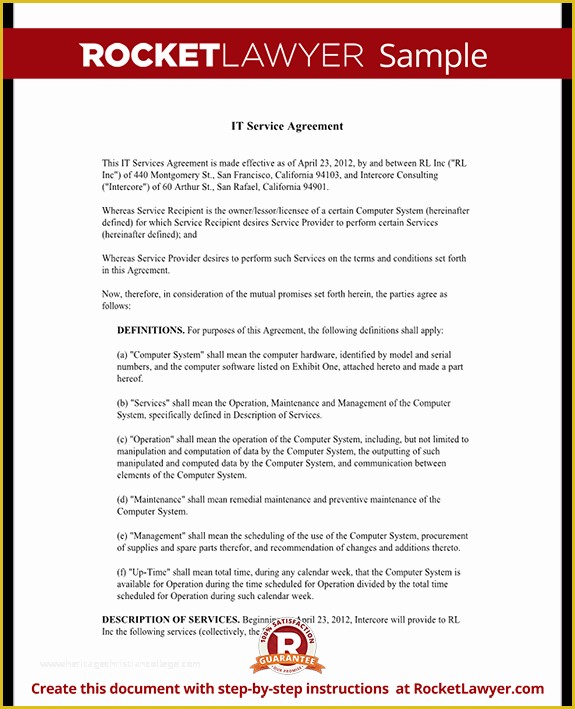 Contractor Service Agreement Template Free Of It Service Contract Agreement Template with Sample