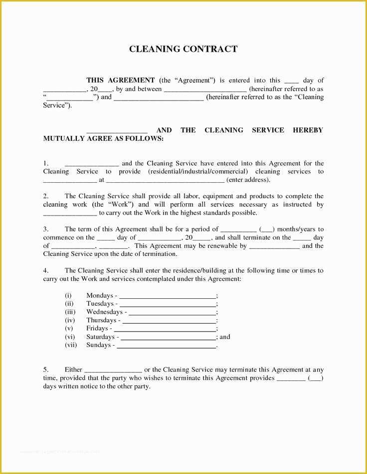 Contractor Service Agreement Template Free Of Maid Service Sample Maid Service Agreement Cleaning
