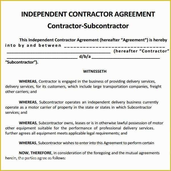 Contractor Service Agreement Template Free Of Sample Subcontractor Agreement 17 Free Documents