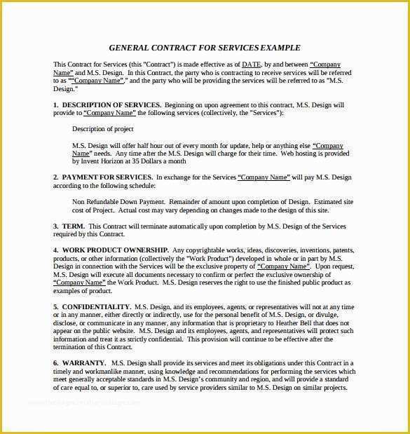 Contractor Service Agreement Template Free Of Service Contract Template 5 Download Free Documents In