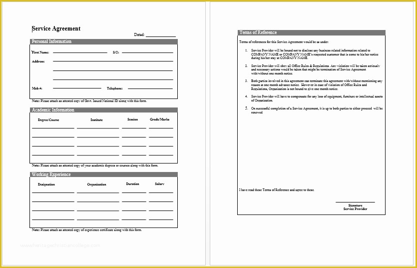Contractor Service Agreement Template Free Of Service Contract Template Microsoft Word Templates