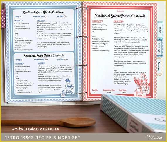 Cookbook Page Template Free Of Recipe Book Binder Set Retro 1950s Style Printable Recipe