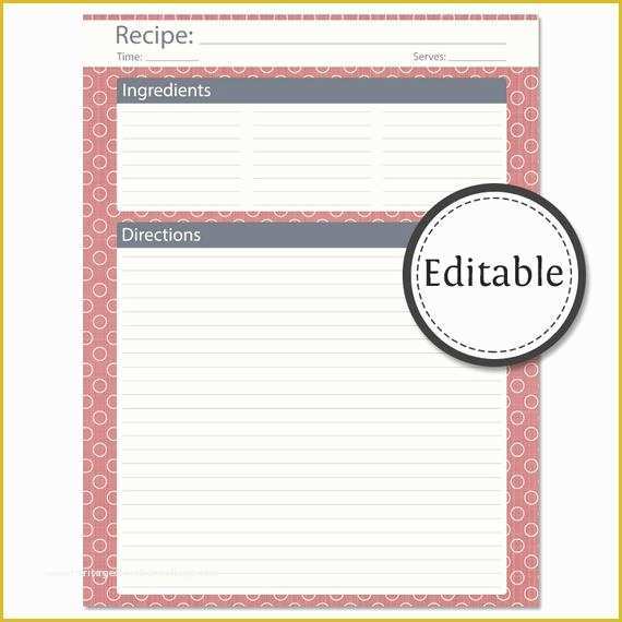 Cookbook Page Template Free Of Recipe Card Full Page Fillable Instant
