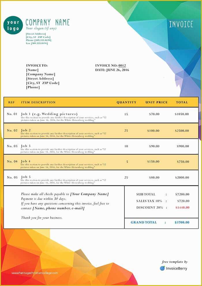 Cool Invoice Template Free Of Free Pdf Invoice Templates