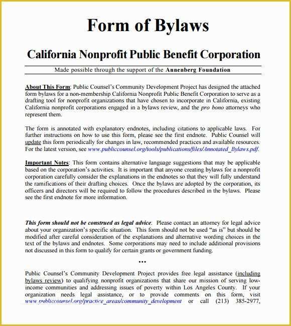 Corporate bylaws Template Free Of 7 bylaws Templates