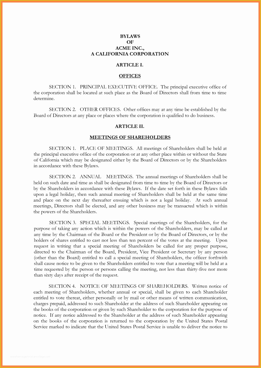Corporate bylaws Template Free Of 9 Pany bylaws Template