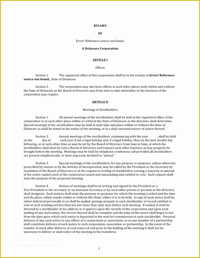 Corporate bylaws Template Free Of Corporate bylaws Template Delaware In Word and Pdf formats