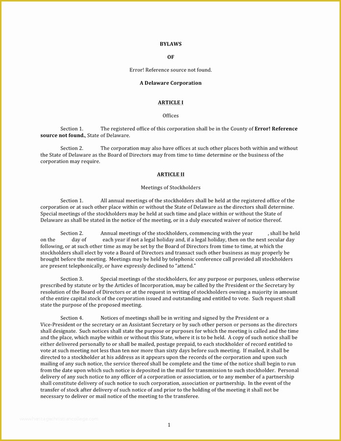 Corporate bylaws Template Free Of Corporate bylaws Template Delaware In Word and Pdf formats