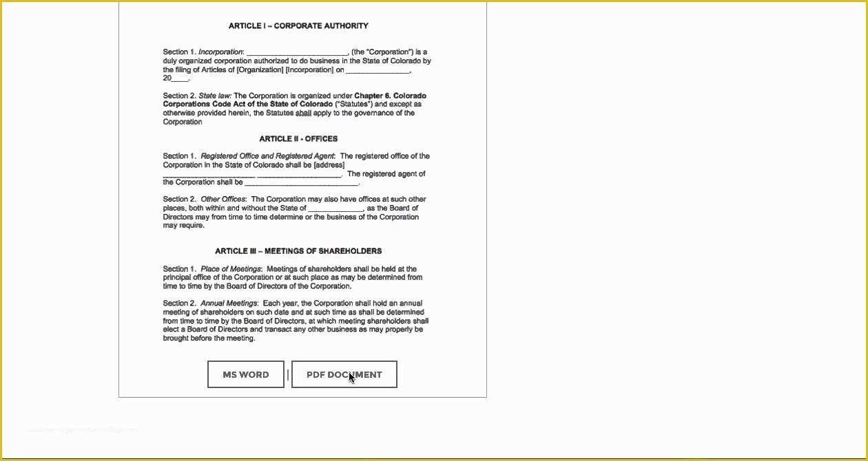 Corporate bylaws Template Free Of Free Colorado Corporate bylaws Template Pdf