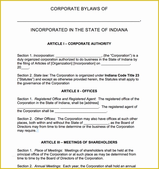 Corporate bylaws Template Free Of Free Indiana Corporate bylaws Template Pdf