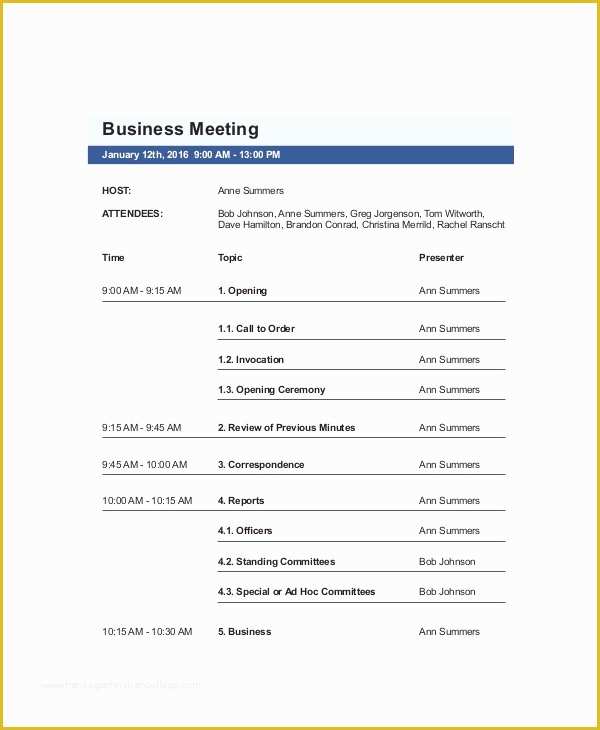 Corporate Meeting Minutes Template Free Of 10 Business Meeting Agenda Templates – Free Sample