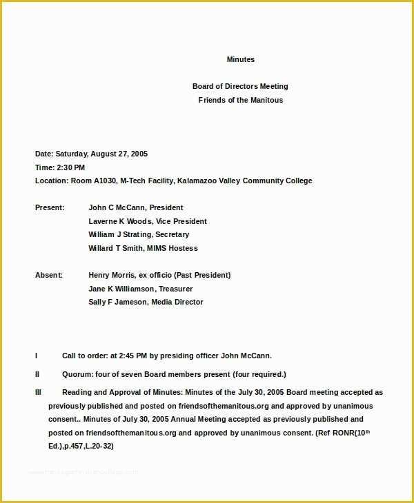 Corporate Meeting Minutes Template Free Of 16 Board Minutes Templates Example Word Apple Pages