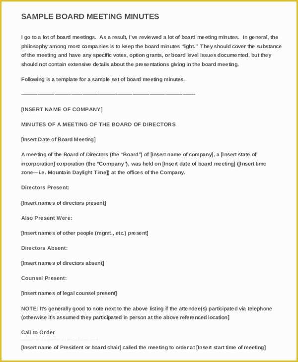 Corporate Meeting Minutes Template Free Of 18 Corporate Minutes Template Free Sample Example