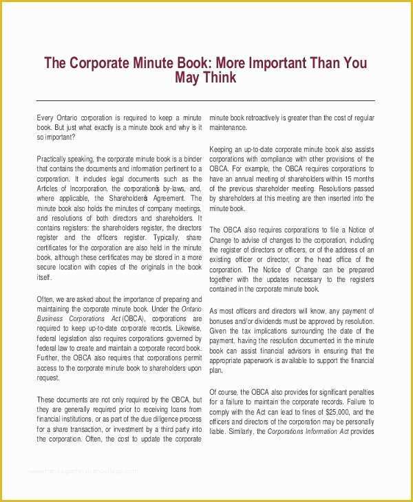 Corporate Meeting Minutes Template Free Of 18 Corporate Minutes Template Free Sample Example