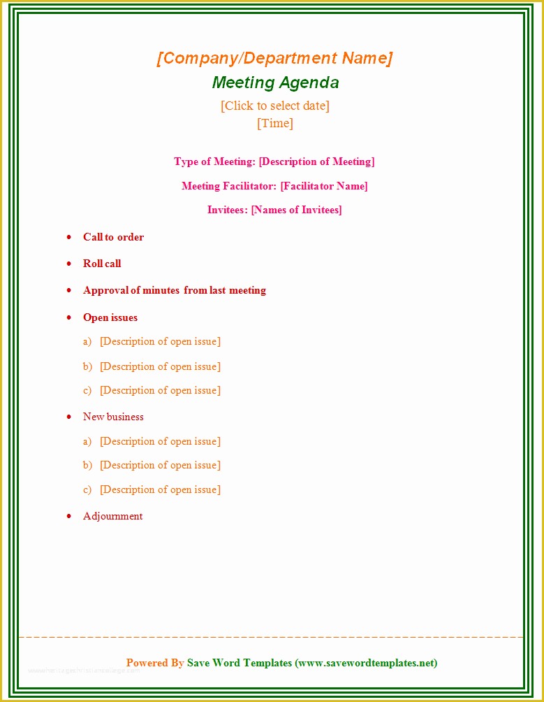 Corporate Meeting Minutes Template Free Of 7 Free Meeting Agenda Templates Bookletemplate