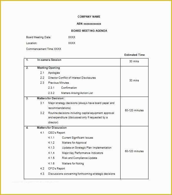 Corporate Meeting Minutes Template Free Of Agenda Template – 24 Free Word Excel Pdf Documents