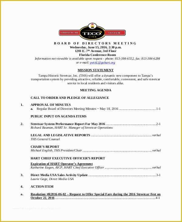 Corporate Meeting Minutes Template Free Of Board Of Directors Meeting Agenda Template – 8 Free Word