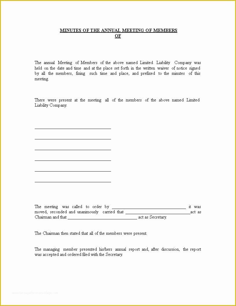 Corporate Meeting Minutes Template Free Of Free Annual Corporate Meeting Minutes