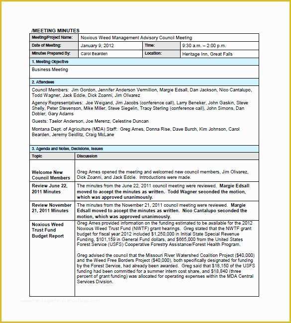 Corporate Meeting Minutes Template Free Of Free Meeting Minutes Templates – 17 Free Sample Example