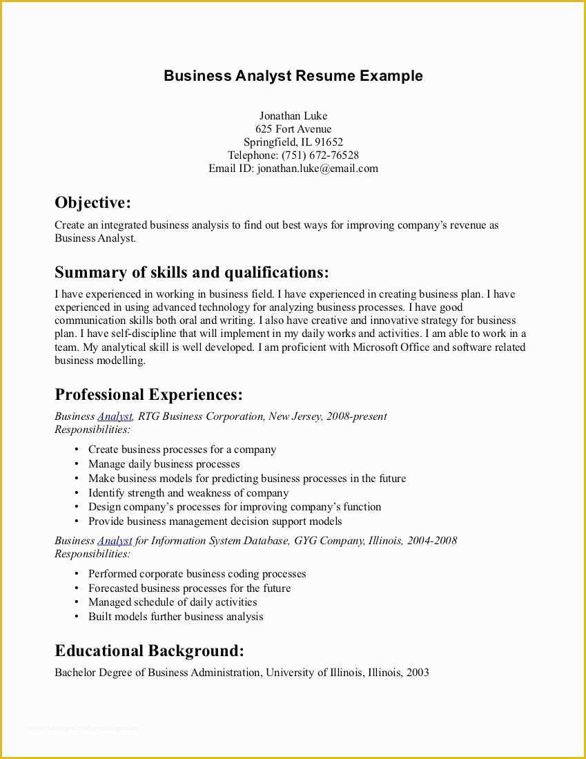 Corporate Resume Template Free Of Business Admin Resume